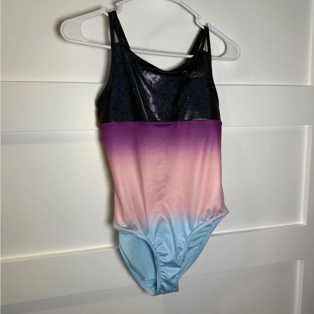 Justice Ombre Leotard Swimsuit with Black Glitter Top